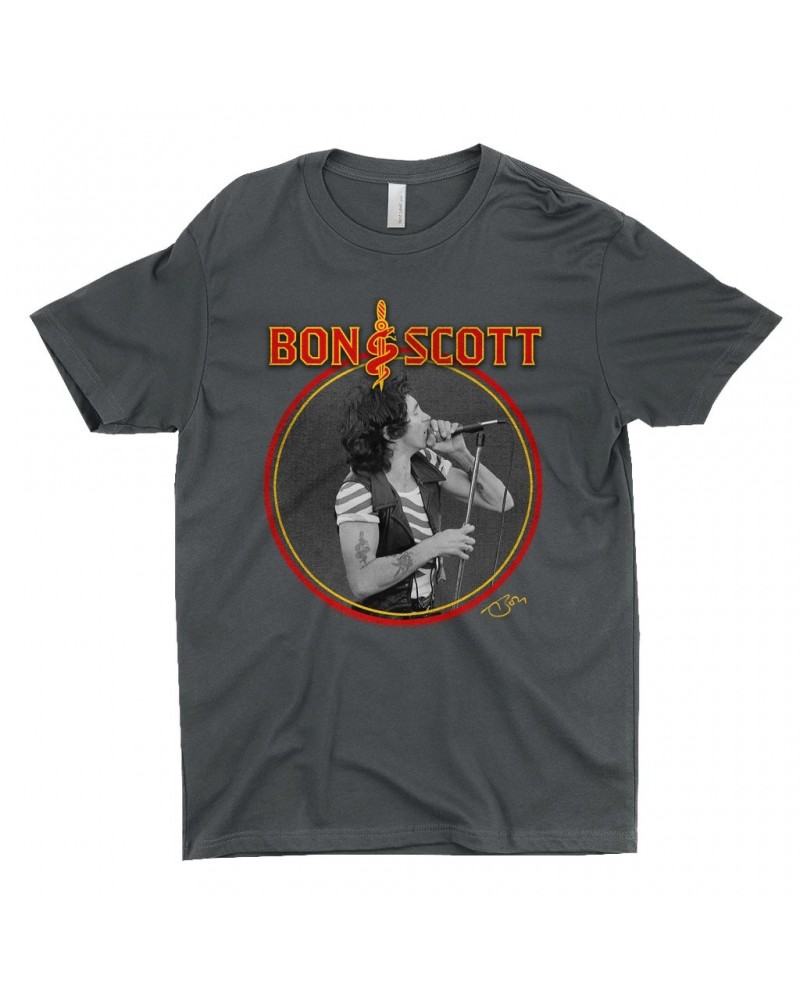 Bon Scott T-Shirt | Snake & Dagger Logo Circular Image Shirt $10.73 Shirts