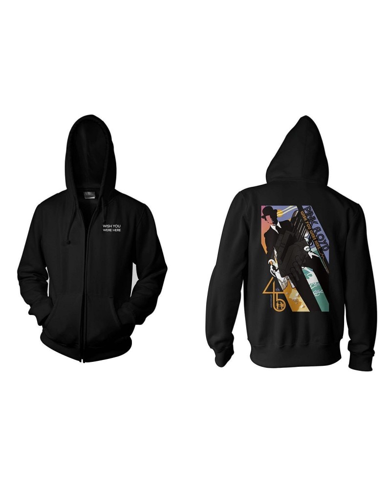 Pink Floyd Wish You Were Here 45th Anniversary Title Print Zip Hoodie $13.33 Sweatshirts