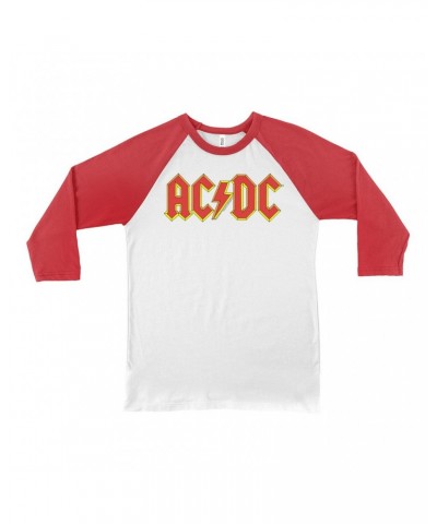 AC/DC 3/4 Sleeve Baseball Tee | Classic Red Yellow Logo Shirt $10.18 Shirts