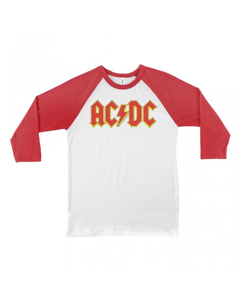 AC/DC 3/4 Sleeve Baseball Tee | Classic Red Yellow Logo Shirt $10.18 Shirts