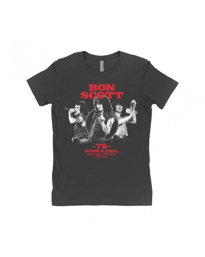 Bon Scott Ladies' Boyfriend T-Shirt | 75 Rock N Roll Australia Collage Shirt $12.48 Shirts