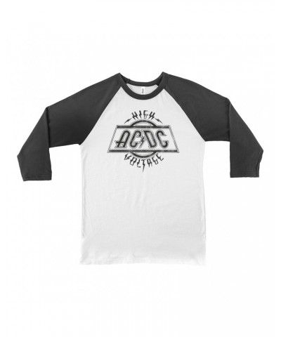 AC/DC 3/4 Sleeve Baseball Tee | High Voltage Logo Distressed Shirt $11.38 Shirts