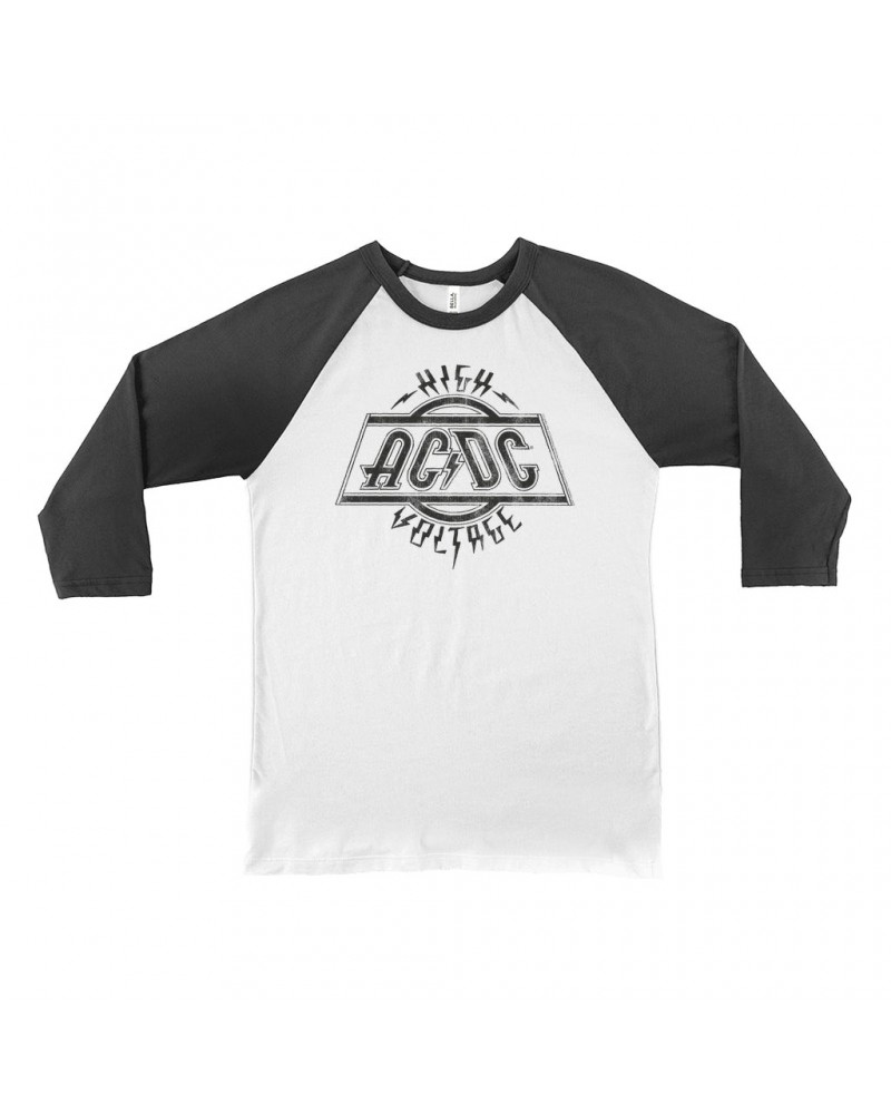 AC/DC 3/4 Sleeve Baseball Tee | High Voltage Logo Distressed Shirt $11.38 Shirts