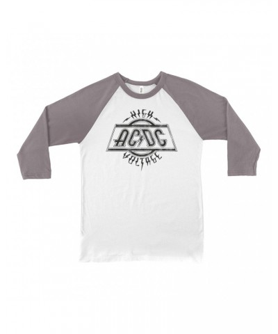 AC/DC 3/4 Sleeve Baseball Tee | High Voltage Logo Distressed Shirt $11.38 Shirts