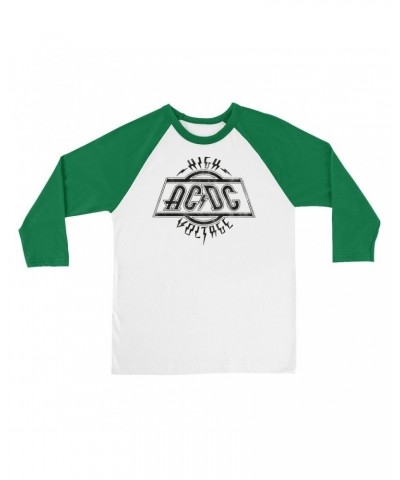 AC/DC 3/4 Sleeve Baseball Tee | High Voltage Logo Distressed Shirt $11.38 Shirts