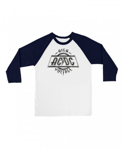 AC/DC 3/4 Sleeve Baseball Tee | High Voltage Logo Distressed Shirt $11.38 Shirts