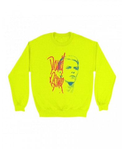 David Bowie Bright Colored Sweatshirt | Peach Bowie Photo Design Sweatshirt $11.18 Sweatshirts