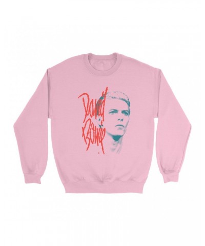 David Bowie Bright Colored Sweatshirt | Peach Bowie Photo Design Sweatshirt $11.18 Sweatshirts