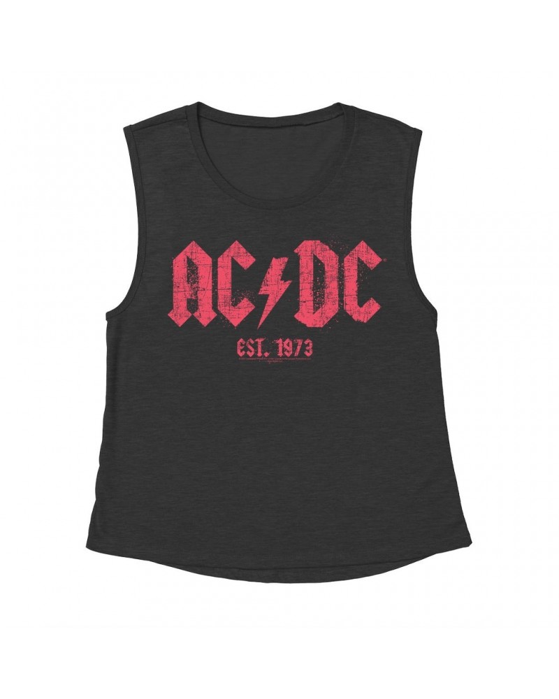 AC/DC Ladies' Muscle Tank Top | Est. 1973 Red Design Distressed Shirt $16.48 Shirts