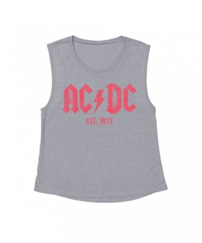 AC/DC Ladies' Muscle Tank Top | Est. 1973 Red Design Distressed Shirt $16.48 Shirts