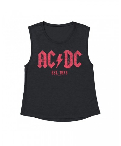 AC/DC Ladies' Muscle Tank Top | Est. 1973 Red Design Distressed Shirt $16.48 Shirts