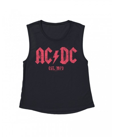 AC/DC Ladies' Muscle Tank Top | Est. 1973 Red Design Distressed Shirt $16.48 Shirts