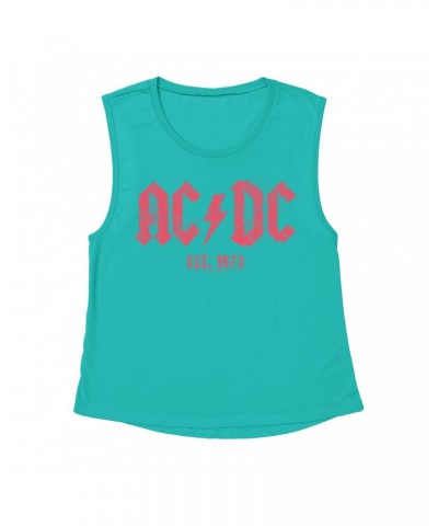 AC/DC Ladies' Muscle Tank Top | Est. 1973 Red Design Distressed Shirt $16.48 Shirts