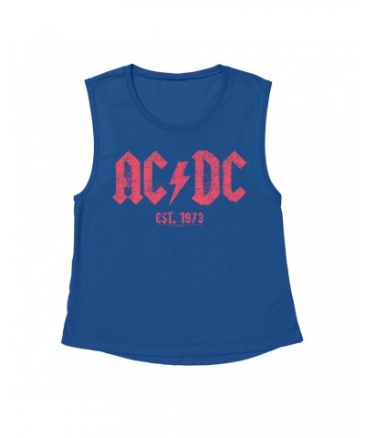 AC/DC Ladies' Muscle Tank Top | Est. 1973 Red Design Distressed Shirt $16.48 Shirts