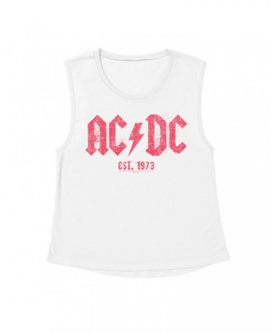 AC/DC Ladies' Muscle Tank Top | Est. 1973 Red Design Distressed Shirt $16.48 Shirts