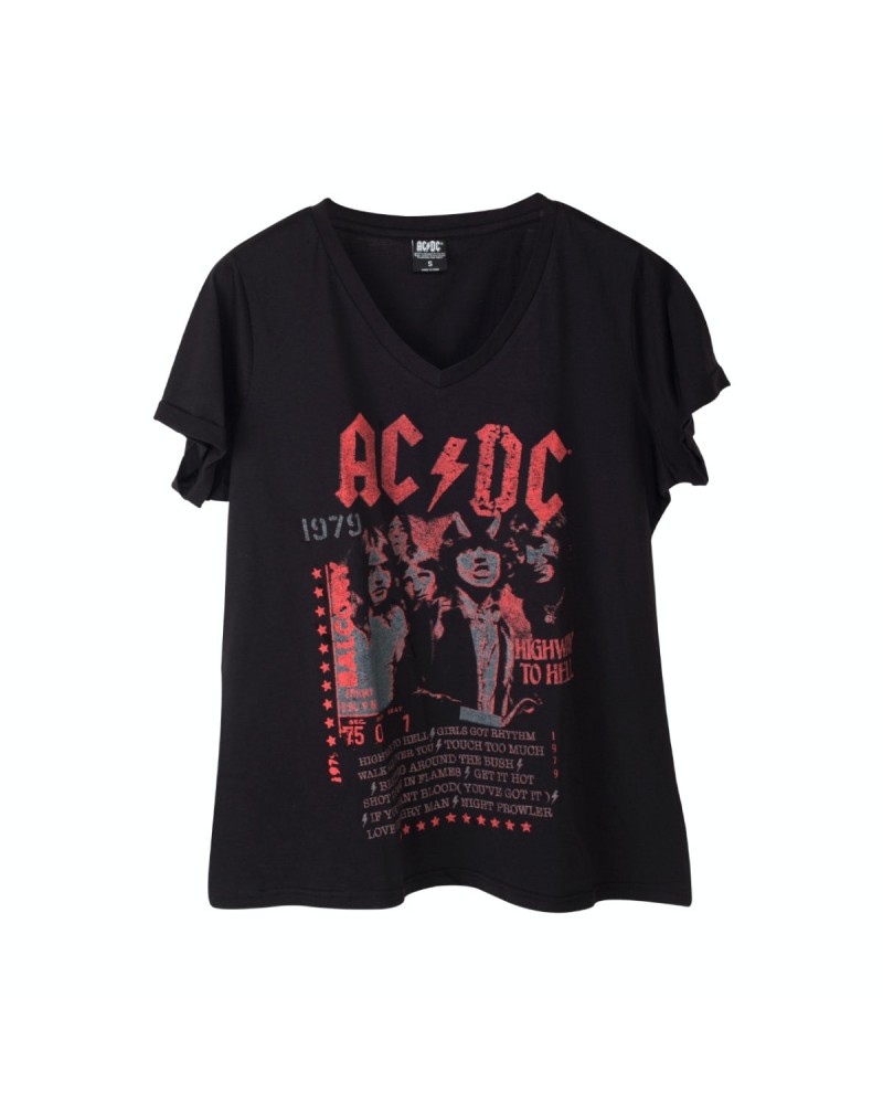 AC/DC Highway To Hell Track List Black V-Neck T-Shirt $8.50 Shirts