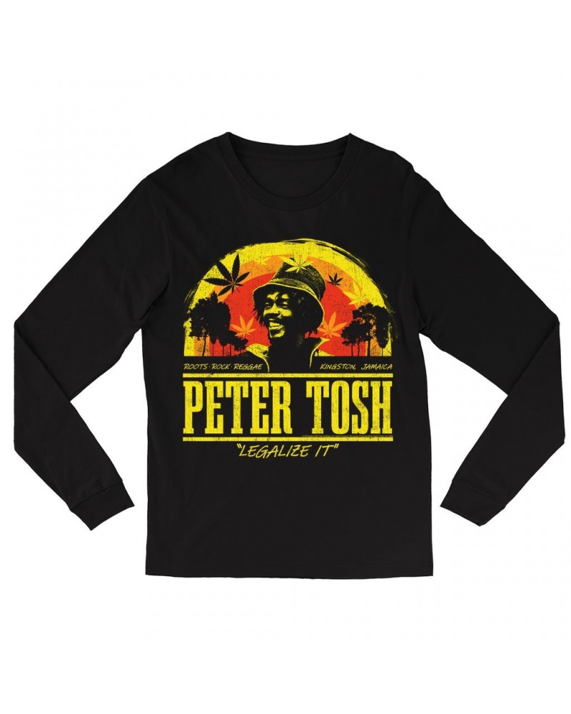 Peter Tosh Long Sleeve Shirt | Roots Reggae Rock Sunset Distressed Shirt $9.28 Shirts