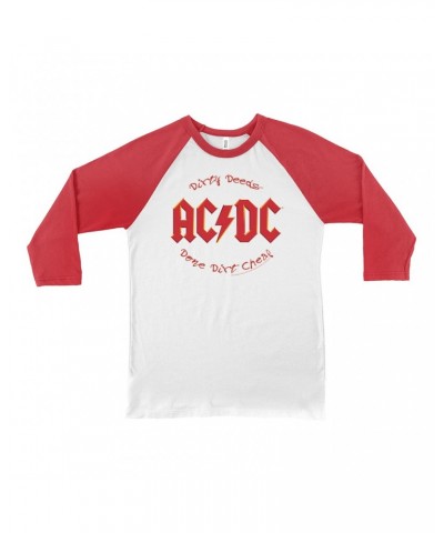 AC/DC 3/4 Sleeve Baseball Tee | Dirty Deeds Done Dirt Cheap Script Design Shirt $9.58 Shirts