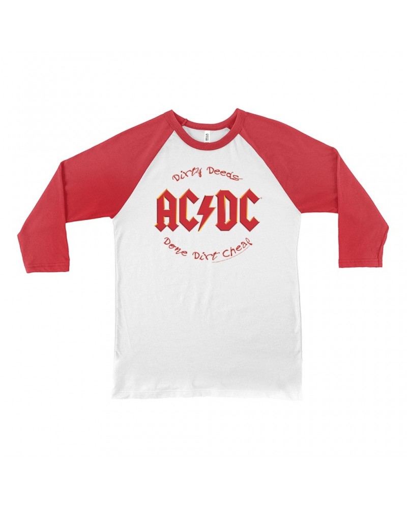 AC/DC 3/4 Sleeve Baseball Tee | Dirty Deeds Done Dirt Cheap Script Design Shirt $9.58 Shirts