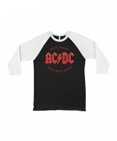 AC/DC 3/4 Sleeve Baseball Tee | Dirty Deeds Done Dirt Cheap Script Design Shirt $9.58 Shirts