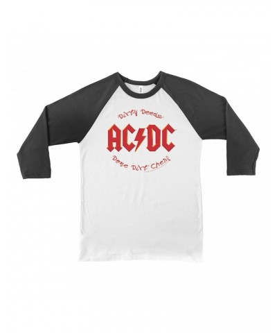 AC/DC 3/4 Sleeve Baseball Tee | Dirty Deeds Done Dirt Cheap Script Design Shirt $9.58 Shirts