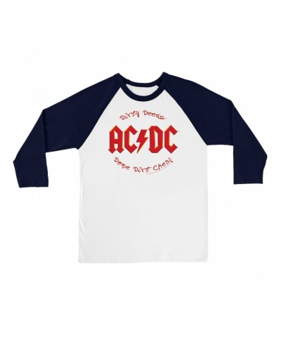 AC/DC 3/4 Sleeve Baseball Tee | Dirty Deeds Done Dirt Cheap Script Design Shirt $9.58 Shirts