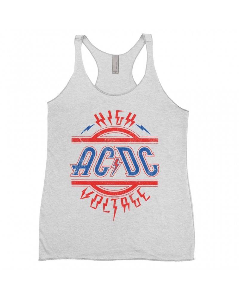 AC/DC Ladies' Tank Top | Red and Blue High Voltage Distressed Shirt $11.58 Shirts