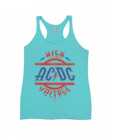 AC/DC Ladies' Tank Top | Red and Blue High Voltage Distressed Shirt $11.58 Shirts