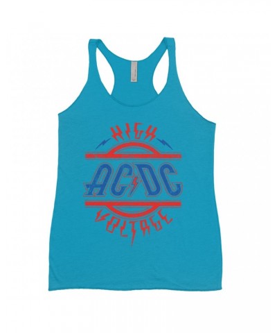 AC/DC Ladies' Tank Top | Red and Blue High Voltage Distressed Shirt $11.58 Shirts