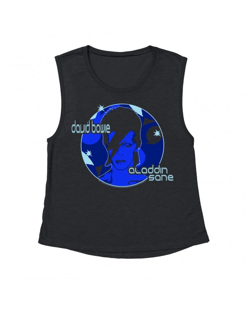 David Bowie Ladies' Muscle Tank Top | Blue Aladdin Sane Design Shirt $14.83 Shirts