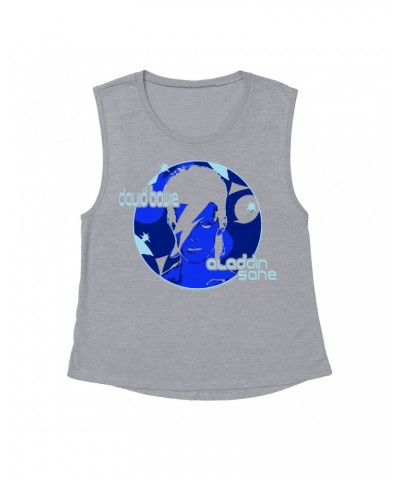 David Bowie Ladies' Muscle Tank Top | Blue Aladdin Sane Design Shirt $14.83 Shirts