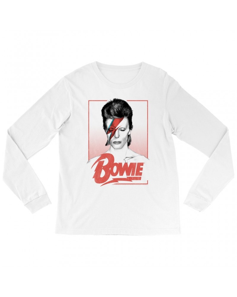 David Bowie Long Sleeve Shirt | Aladdin Sane Bowie Red Image Shirt $13.48 Shirts