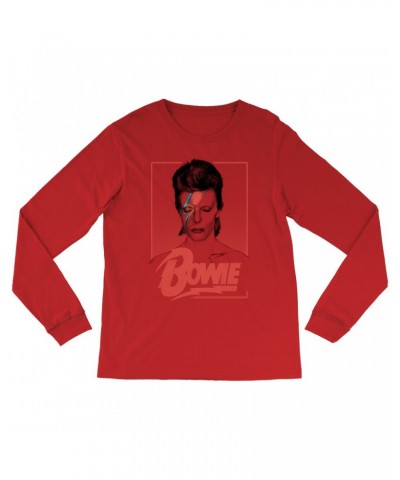 David Bowie Long Sleeve Shirt | Aladdin Sane Bowie Red Image Shirt $13.48 Shirts