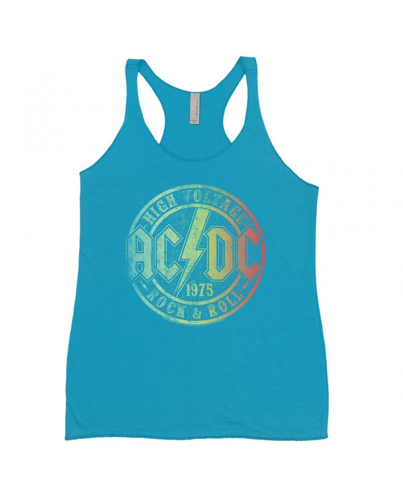 AC/DC Bold Colored Racerback Tank | Rock & Roll 1975 Rainbow Design Distressed Shirt $11.00 Shirts