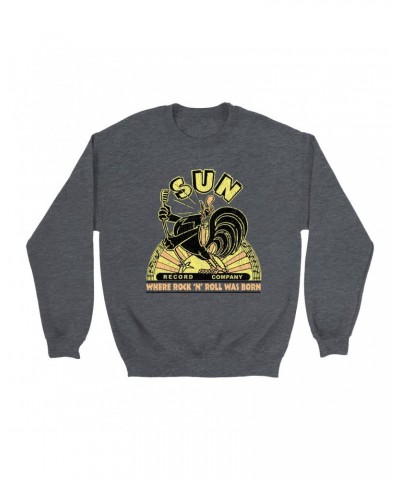 Sun Records Sweatshirt | Neon Vintage Where Rock N' Roll Was Born Distressed Sweatshirt $16.43 Sweatshirts