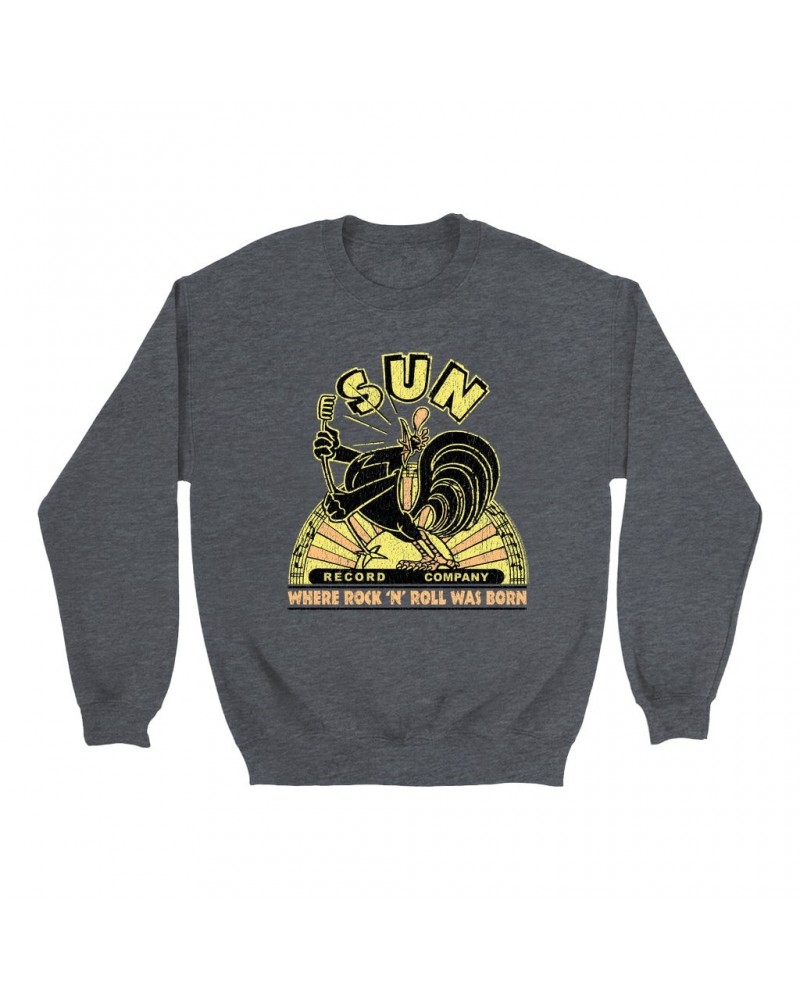 Sun Records Sweatshirt | Neon Vintage Where Rock N' Roll Was Born Distressed Sweatshirt $16.43 Sweatshirts