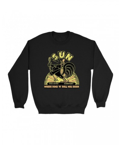 Sun Records Sweatshirt | Neon Vintage Where Rock N' Roll Was Born Distressed Sweatshirt $16.43 Sweatshirts